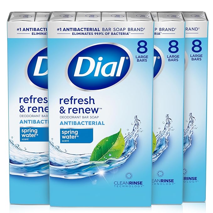 Dial Antibacterial Bar Soap, Spring Water, 32 Bars, 8 Count (Pack of 4)