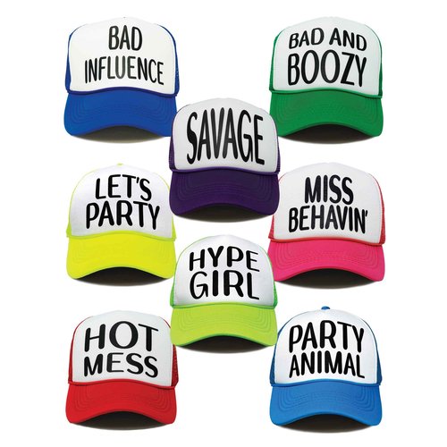Funky Junque Neon Trucker Hat for Women Foam Mesh Snapback Fun Party Hat for Spring Break Girls Trip - Pack of 8 Savage