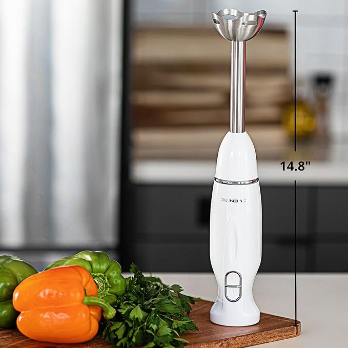 OVENTE Immersion Hand Blender, 300W Corded Electric Handheld Stick Mixer with 2 Mixing Speeds and Stainless Steel Blades for Smoothies, Purees & Baby Food, White HS560W