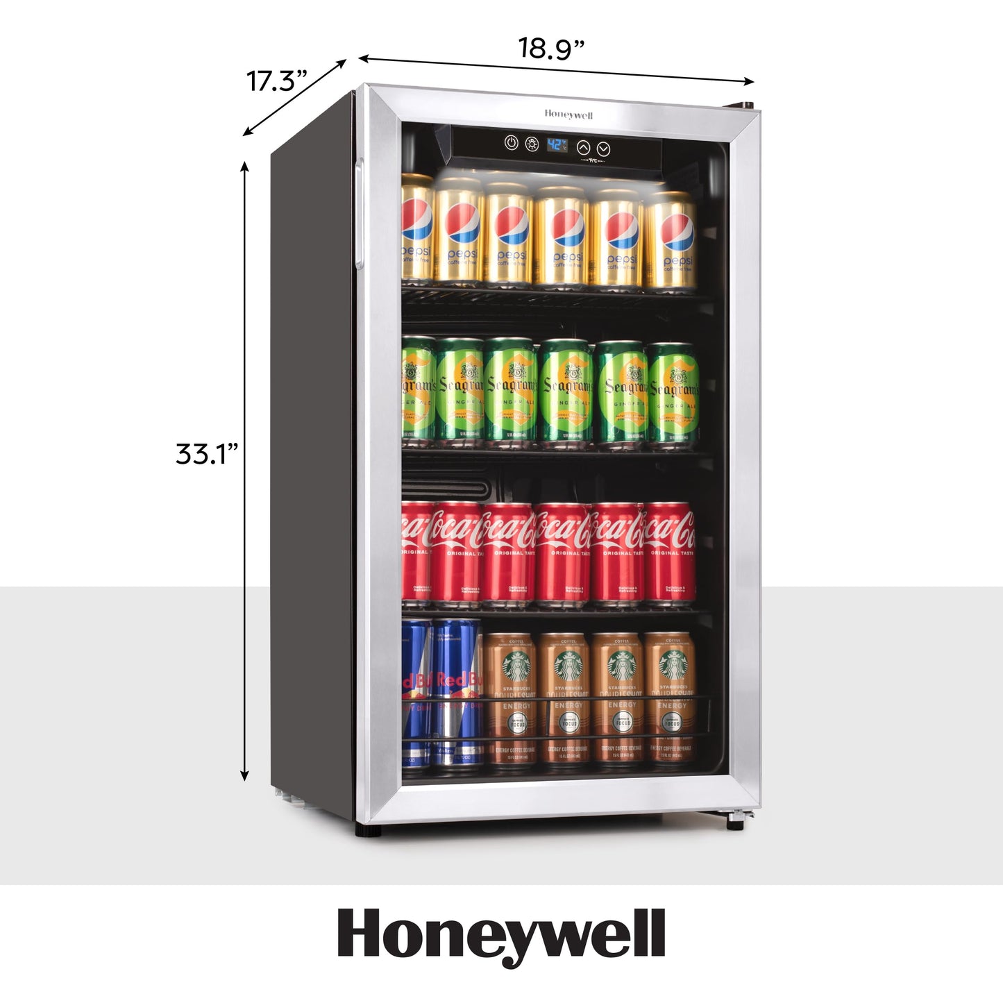 Honeywell Beverage Refrigerator and Cooler, 115 Can Mini Fridge with Glass Door for Soda Beer or Wine for Office & Mind Reader SNACKCAR Supreme Snack organizer, 14 x 14.5 Round, Black