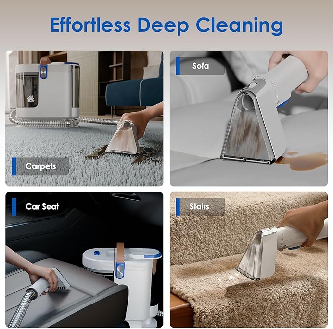 Portable Carpet Cleaner Machine, Carpet Shampooer, 15Kpa Upholstery Cleaner with 3 Tools, 54oz Large Water Tank, 16.4ft Power Cord, Spot and Stain Deep Cleaner for Rug, Couches, Car,Azure