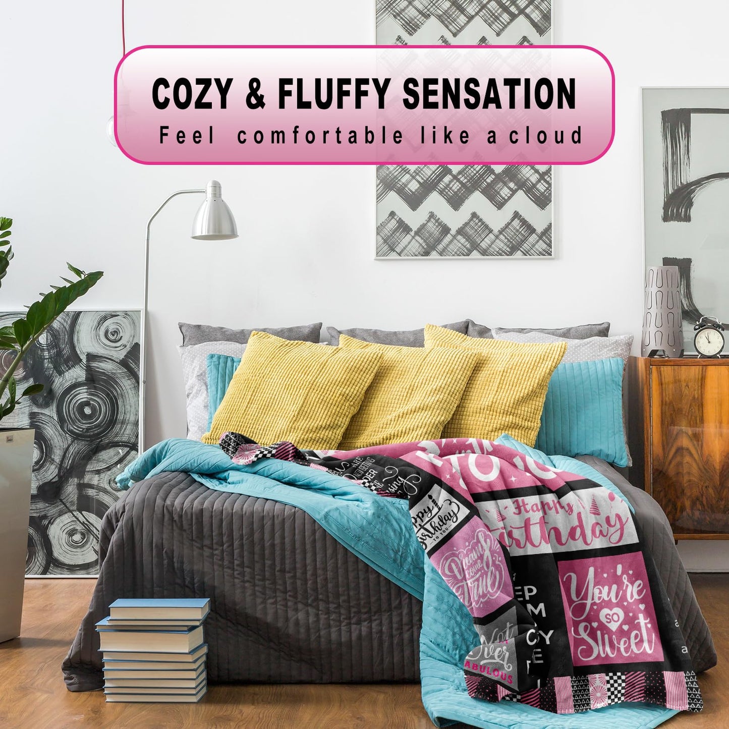 Atokker Birthday Gifts for Women, Happy Birthday Decorations Blanket, Gifts for Women Birthday Unique, Best Friend Friendship Gifts for Bestie BFF Throw Blanket 50"x60"