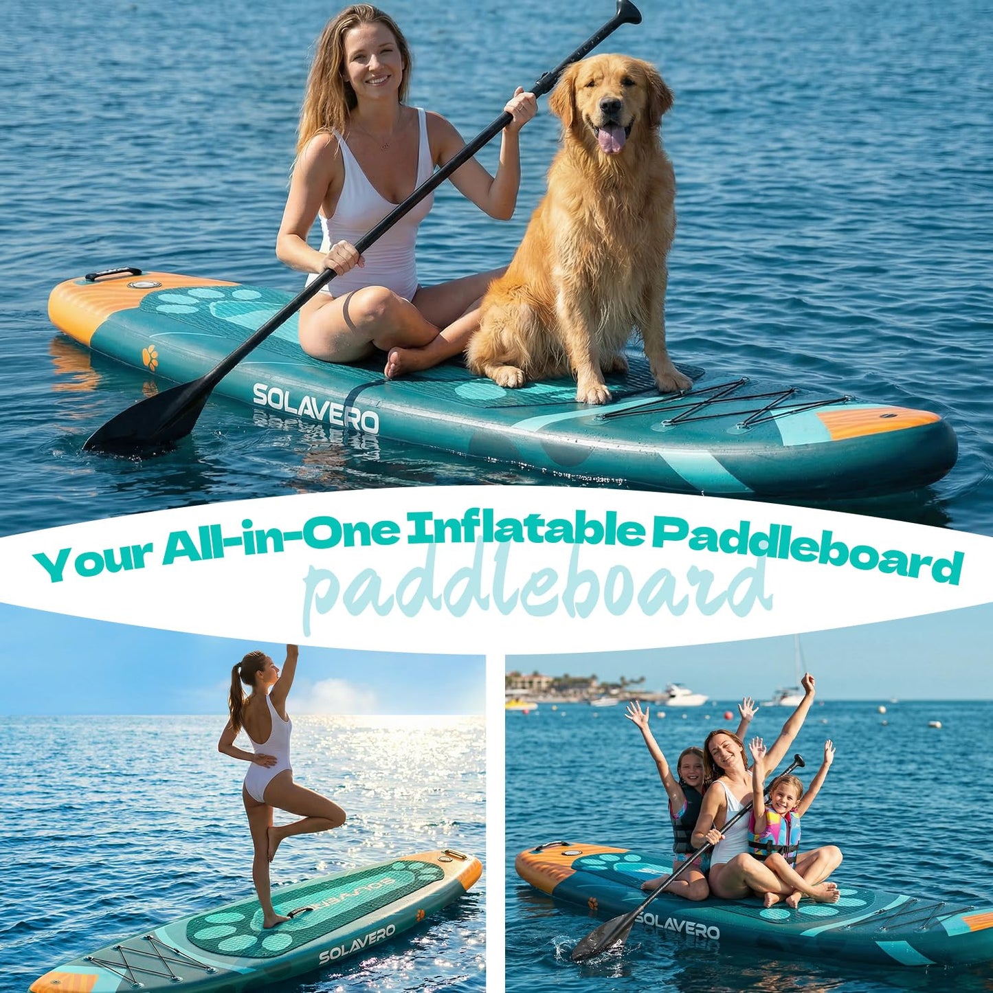 SOLAVERO 10'6" Inflatable Stand Up Paddle Board with SUP Accessories,Non-Slip EVA Deck,Blow Up Paddleboard for Adults & Youth of All Skill Levels