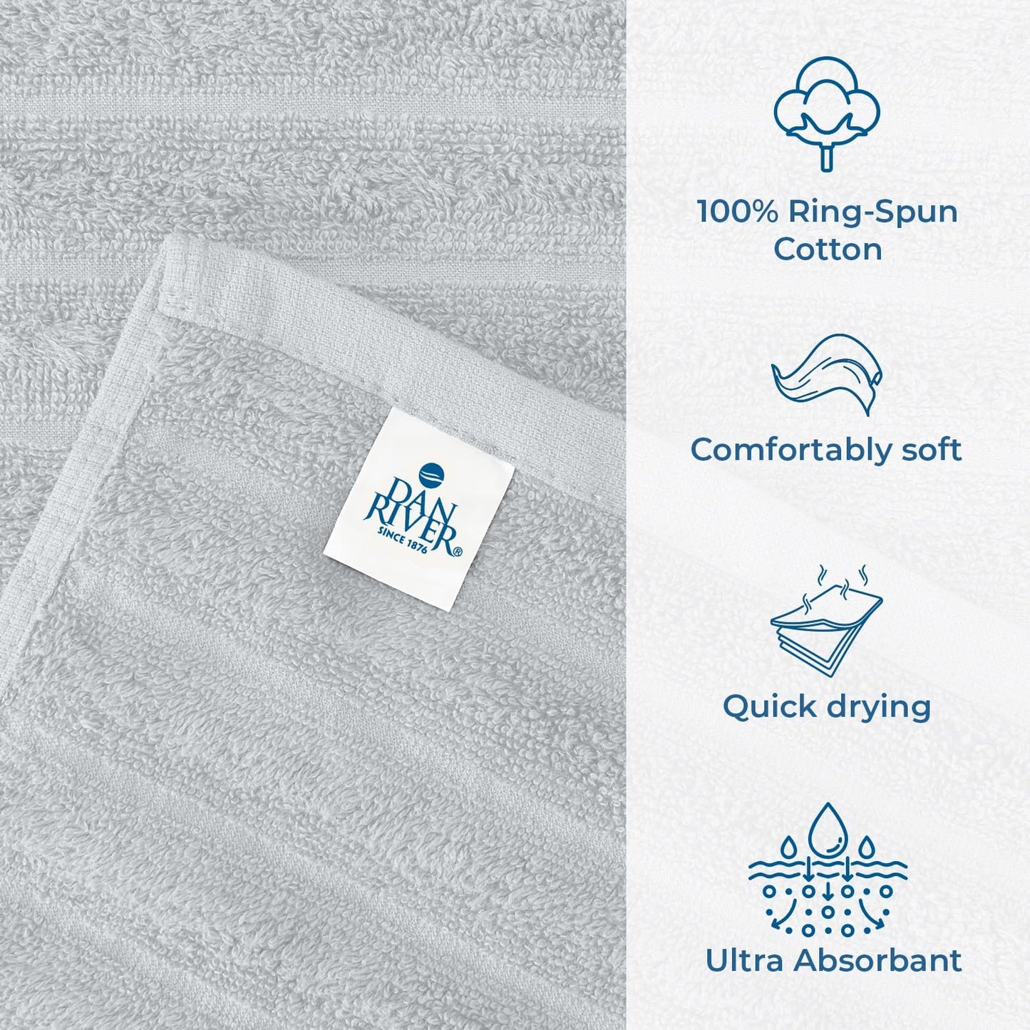 DAN RIVER Pack of 2 Bath Sheet 35x70 Inches, Extra Large Ribbed Oversized Bath Towels, Thick Absorbent Hotel Bath Towels - Highrise