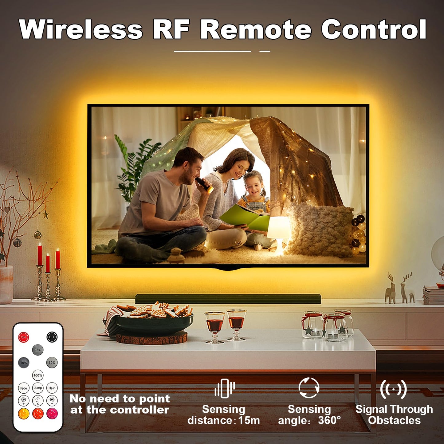 Tatazone Orange Color COB Led Strip Lights with RF Remote, 16.4ft 2000K Dimmable Bright Dotless Yellow Led Light Strip, Adhesive Indoor Gold Yellow Led Lights for Cabinet, Living Room