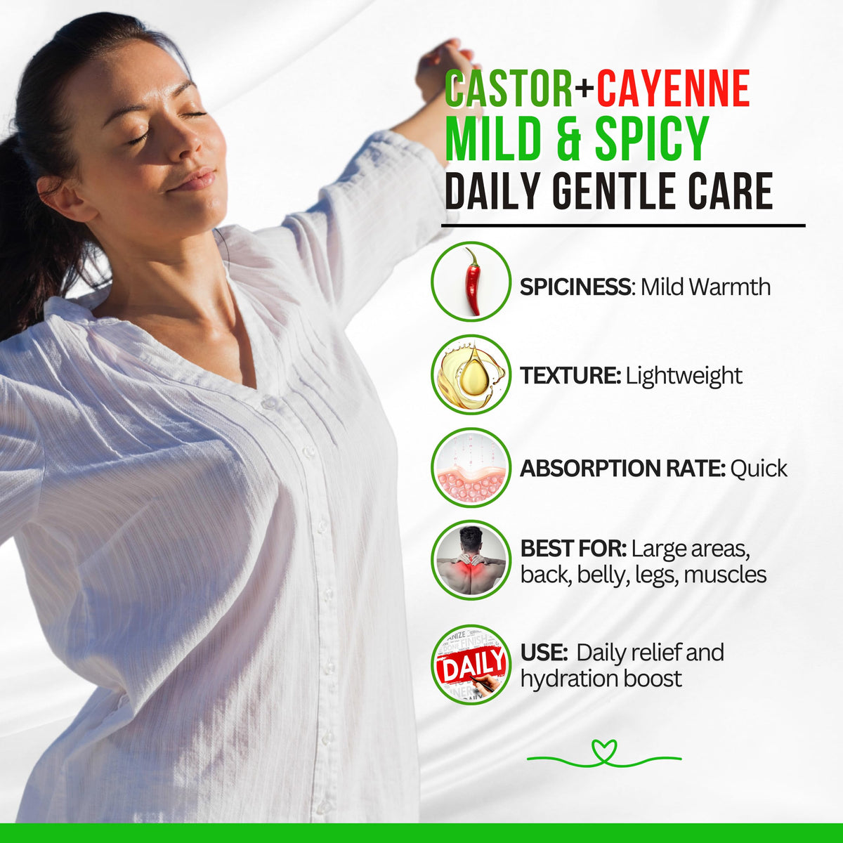 SELFWISE Organic Castor Cayenne Muscle & Body Oil - Mild & Spicy - Lightweight Fast Absorbing Oil for Skin, Body, Belly, Muscles