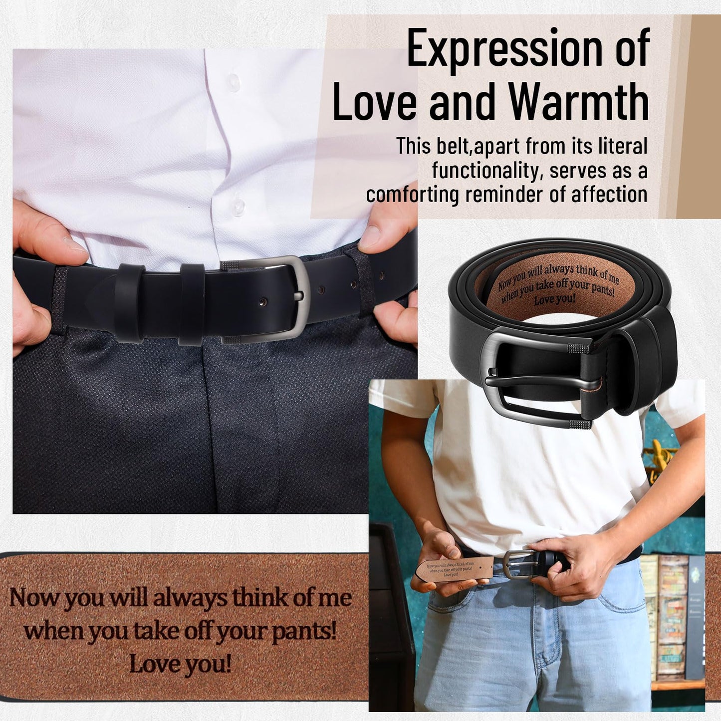 Bunnycool Mens Belt Gift Husband Personalized Belts for Men Engraved Leather Gift for Him Birthday Anniversary Wedding(Black,38(waist36-37))