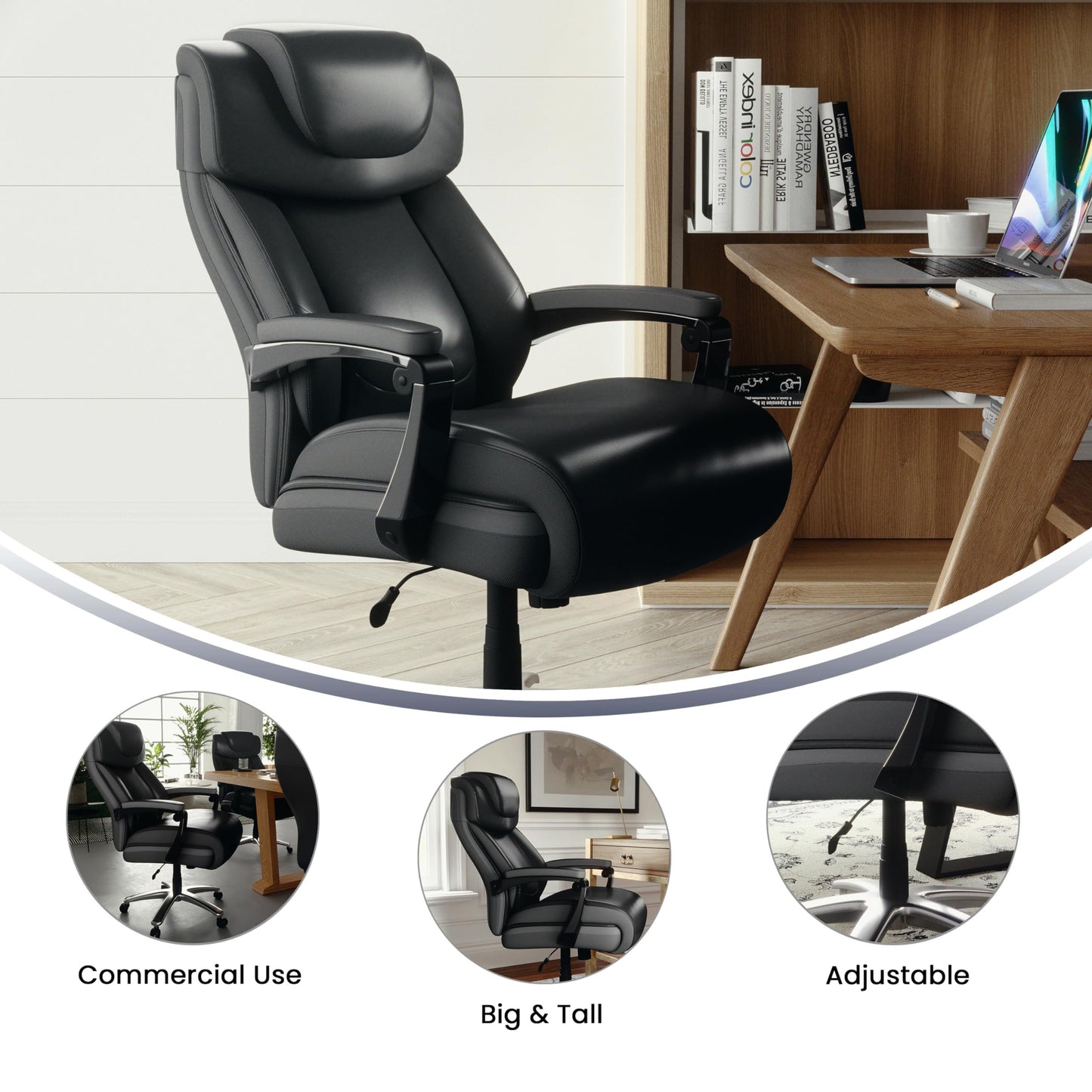Flash Furniture Hercules Series High-Back Swivel LeatherSoft Office Chair, Ergonomic Executive Chair with Headrest and Adjustable Height, Black