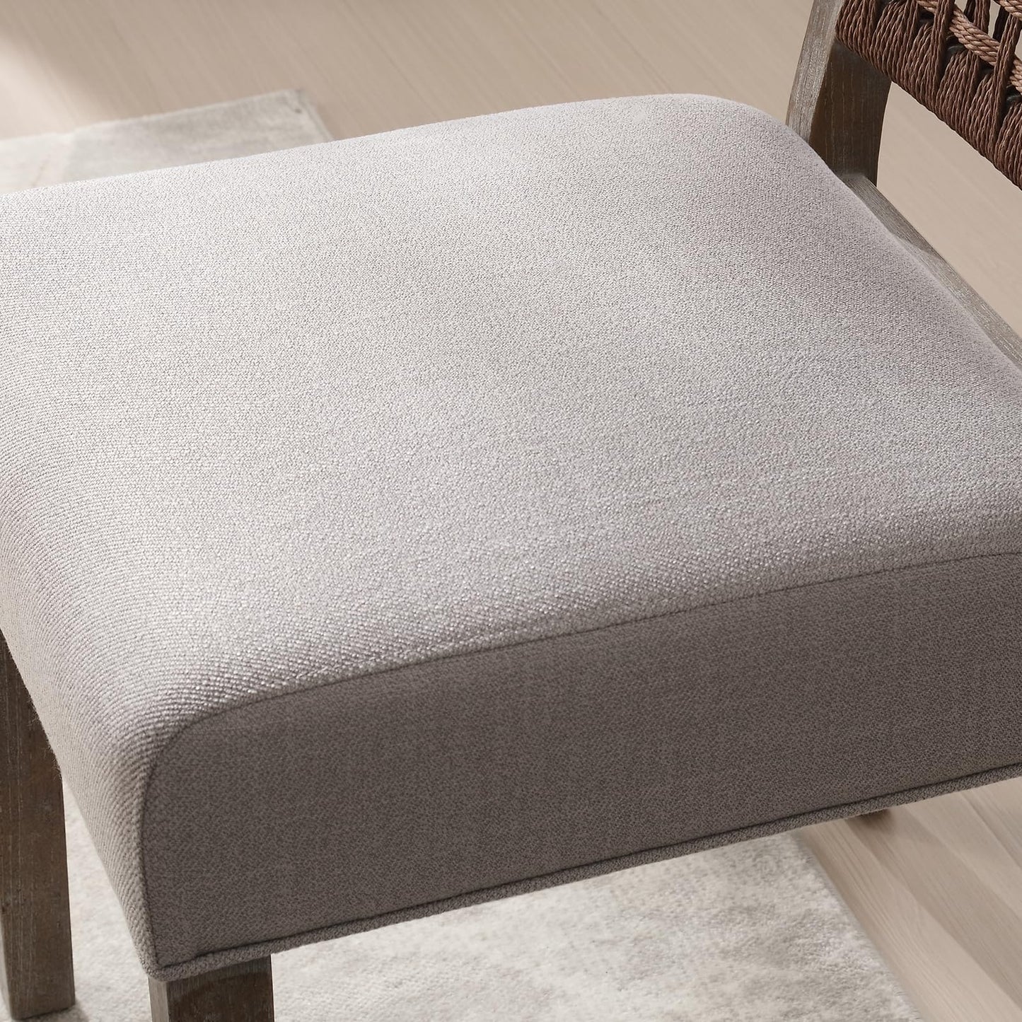 LZAREAL Farmhouse Dining Chairs Set of 2 Linen Fabric Upholstered Accent Side Chair, Mid Century Modern Kitchen & Dining Room Chairs with Woven Rope Back for Home, Living Room, Bedroom - Grey