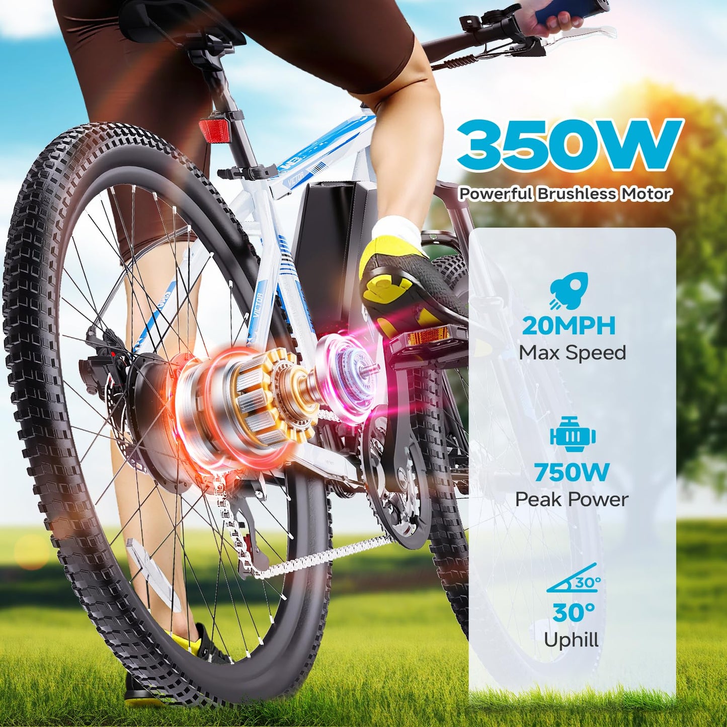 QNUT Electric Bike for Adults, 350W 26" Ebike for Teens 21 Speed 20Mph Up to 40Mile with Dual Disc Brake Commute E-Bike E-MTB for Men Women Electric Bicycles (Blue-White)