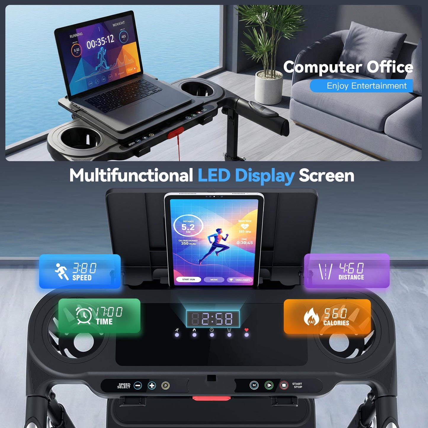 FUNMILY Walking Pad Treadmill with 15% Incline, 8 in 1 Foldable Treadmill with Desk Workstation & Adjustable Handle Bar, 3.5HP Low Noise Portable Treadmills for Home Small, 450 lbs Weight Capacity