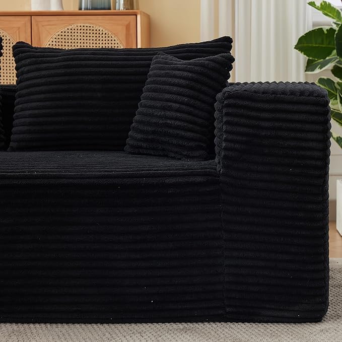 107" Modular Sectional Sofa, L-Shaped Cloud Couch with Deep Seat, Boneless Fluffy Corduroy Sofa for Living Room, No Assembly Required, (Left Facing Chaise,Black)