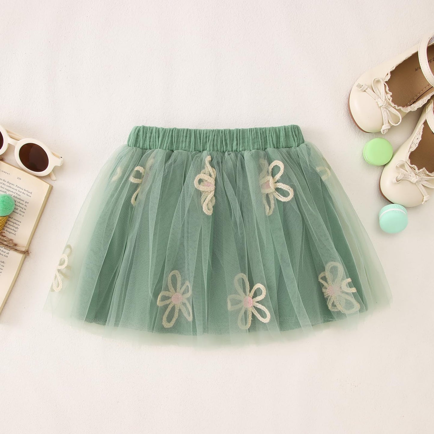 KEKEMI Toddler Girl Birthday Outfits 2nd 3rd 4th 5th 6th 7th Birthday Embroidery Shirt B-Day Tutu Skirt Set Cake Smash Outfit(Green,3T)
