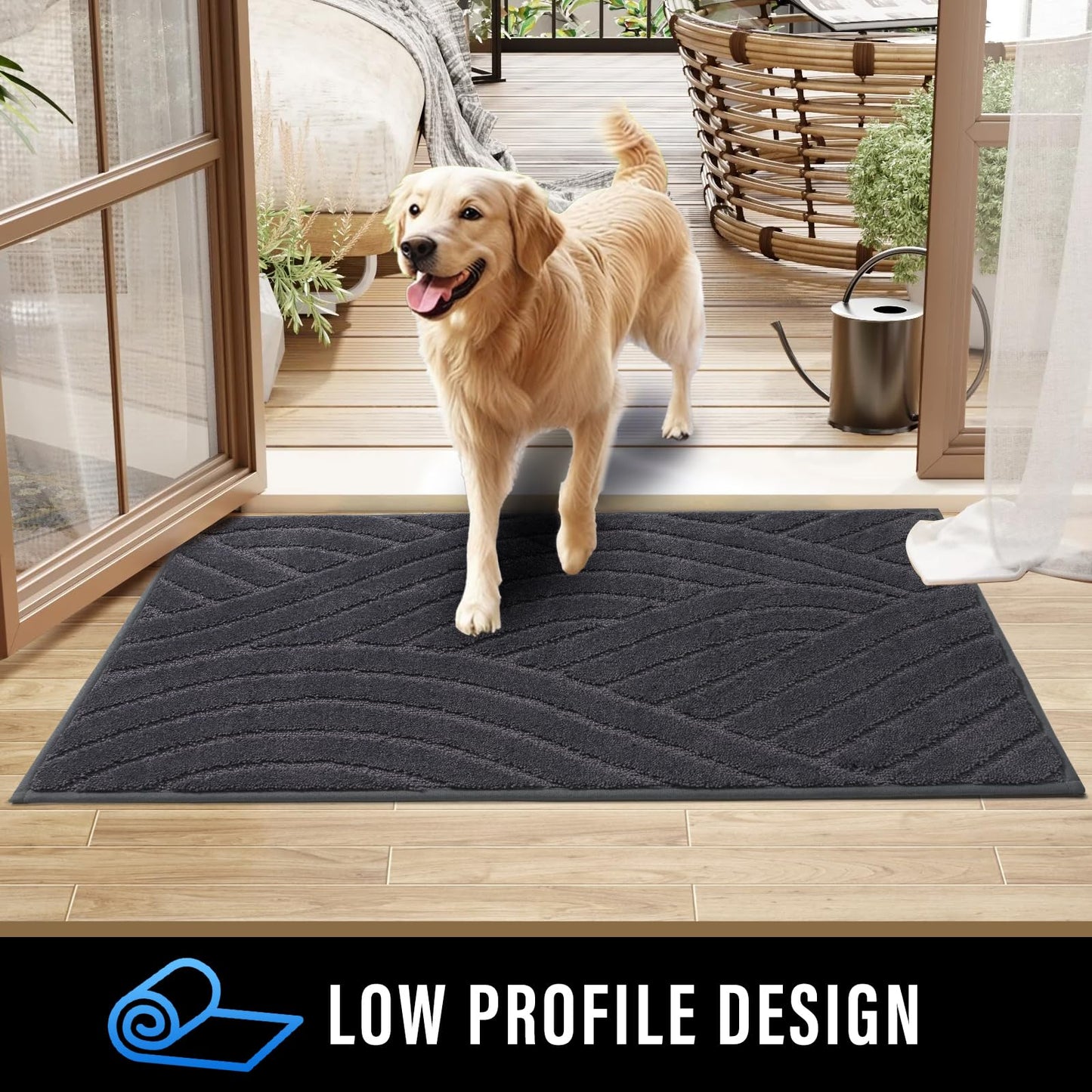 PLEASOR Front Door Mat, Absorbent Dirt Trapper Welcome Door mat Indoor, Non Slip Machine Washable Entryway Rug, Low Profile Doormat, Dog Door Mat for Muddy Paws and Shoes, 32x47, Grey