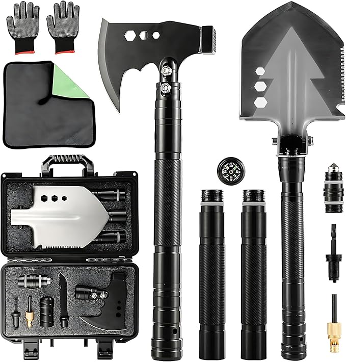 Camping Foldable Digging Shovel,MultiTool Steel Tactical Kit, Military Survival Shovel, Military Survival Gear Car, Emerge...