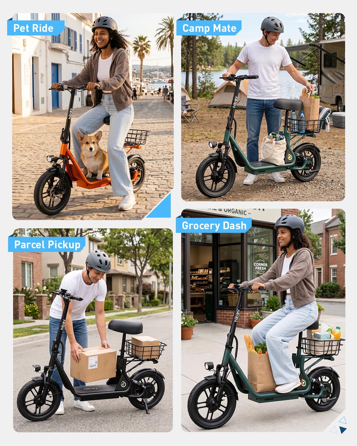 Hiboy Q2 Electric Scooter with Seat for Adults, 500W Peak Motor, 20MPH, 22 Miles Range, Foldable, Dual Suspension, Front & Rear Drum Brakes, Commuter E Scooter with Basket & Phone Holder, Pure Black