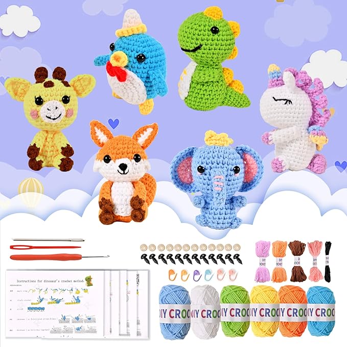 Wunila 6Pcs Crochet Kit for Beginners, DIY Craft for Adults, Great Gifts for Crochet Lovers, Crocheting Animals Kits with ...