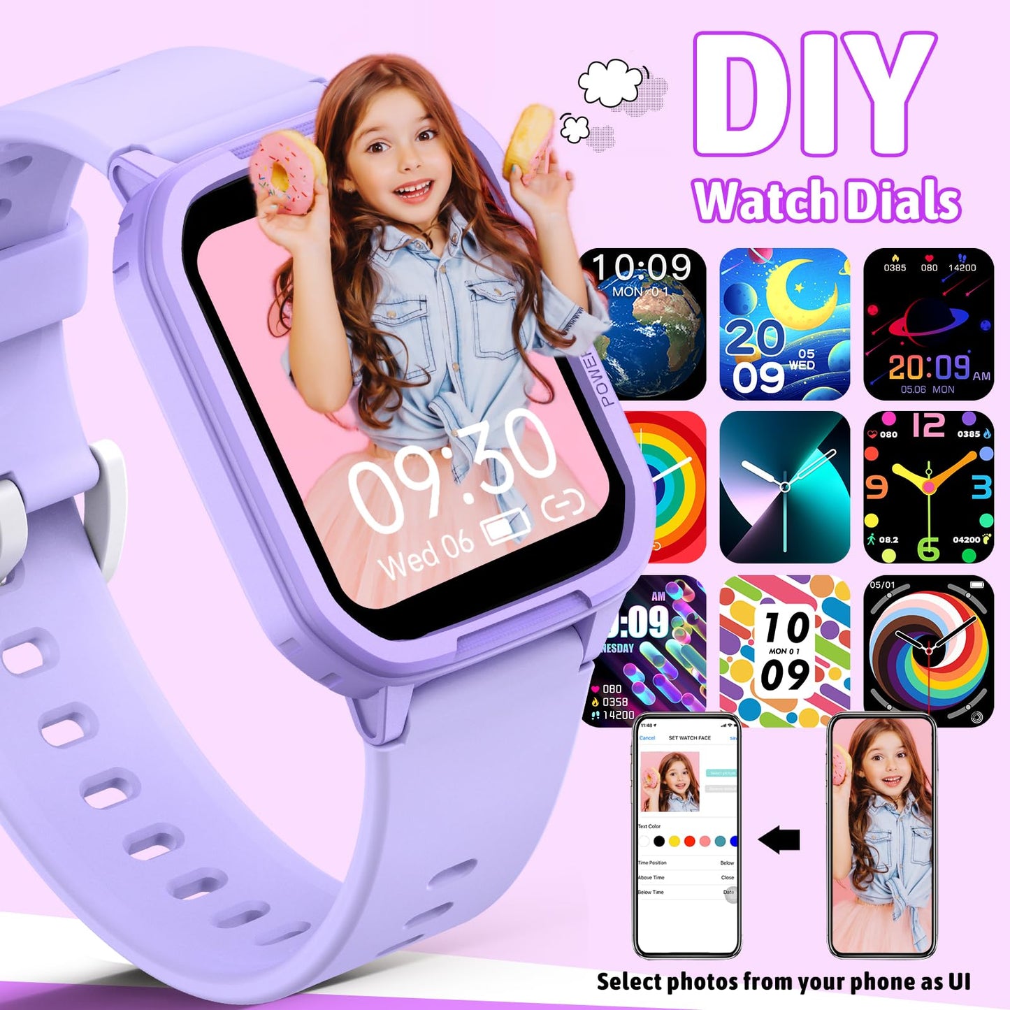 Smart Watch for Kids No Phone Needed, Tempered Glass Fitness Tracker Watch Boy Girl Teens with 19 Sport Modes, Pedometer, Sleep Monitor, Kids Watch Birthday Gifts Toy Gift for Girls Boys 6-16 (Purple)