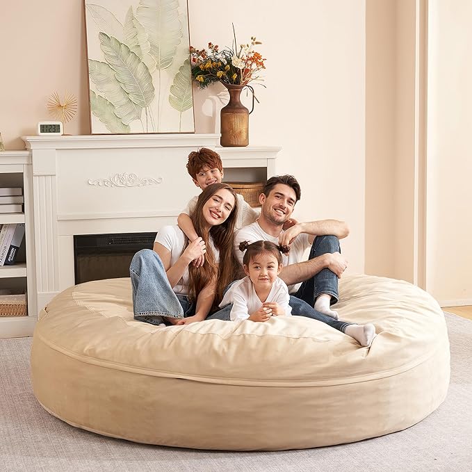 HABUTWAY XX-Large Bean Bag Chair: Giant 7' Memory Foam Furniture Bean Bag Chairs for Adults with Microfiber Cover 7Ft (Khaki)