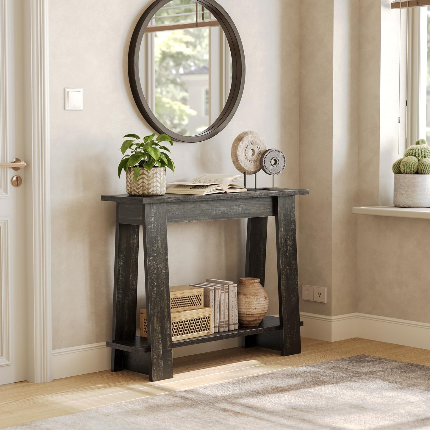 LITTLE TREE 41.3-Inch Console Table, 2-Tier Shelf, Small Sofa Table Behind The Couch, Accent Entryway Table for Living Room, Hallway, Entrance, Black