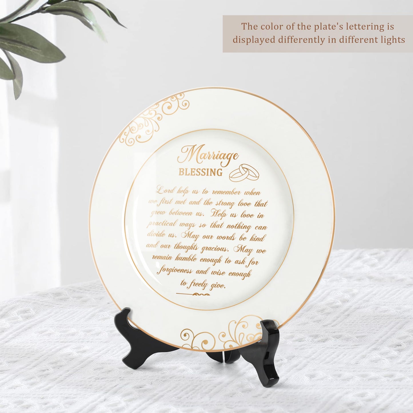 Urllinz Anniversary Wedding Gifts for Couples 2025 - Marriage Blessing Plate with 24k Gold Foil Decorations, Engagement Bridal Shower Birthday Gifts for Wife Husband, Ceramic 9"