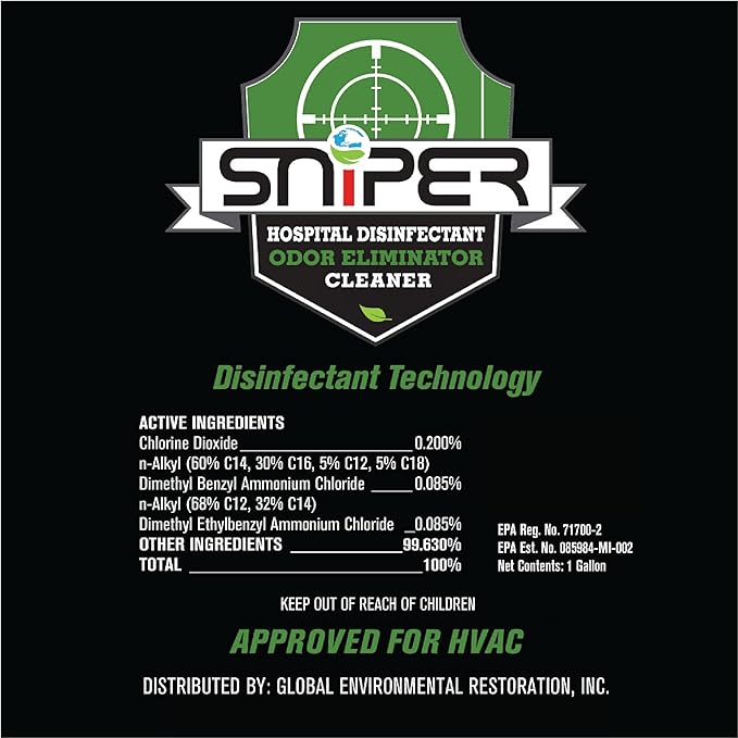 SNiPER Hospital Disinfectant, Odor Eliminator & All-Purpose Cleaner, 4 Ounce Spray Bottle