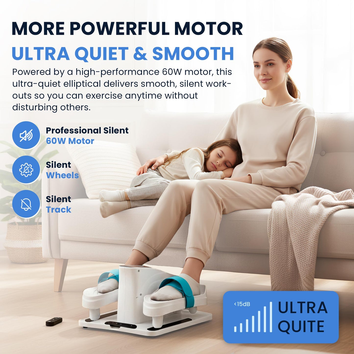 Under Desk Elliptical Machine – Electric Seated Pedal Exerciser for Seniors & Adults, Quiet Ellipse Leg Exerciser with 12-Speed Corded Electric Control, Remote, LCD Foot Pedals for Home Office Workout