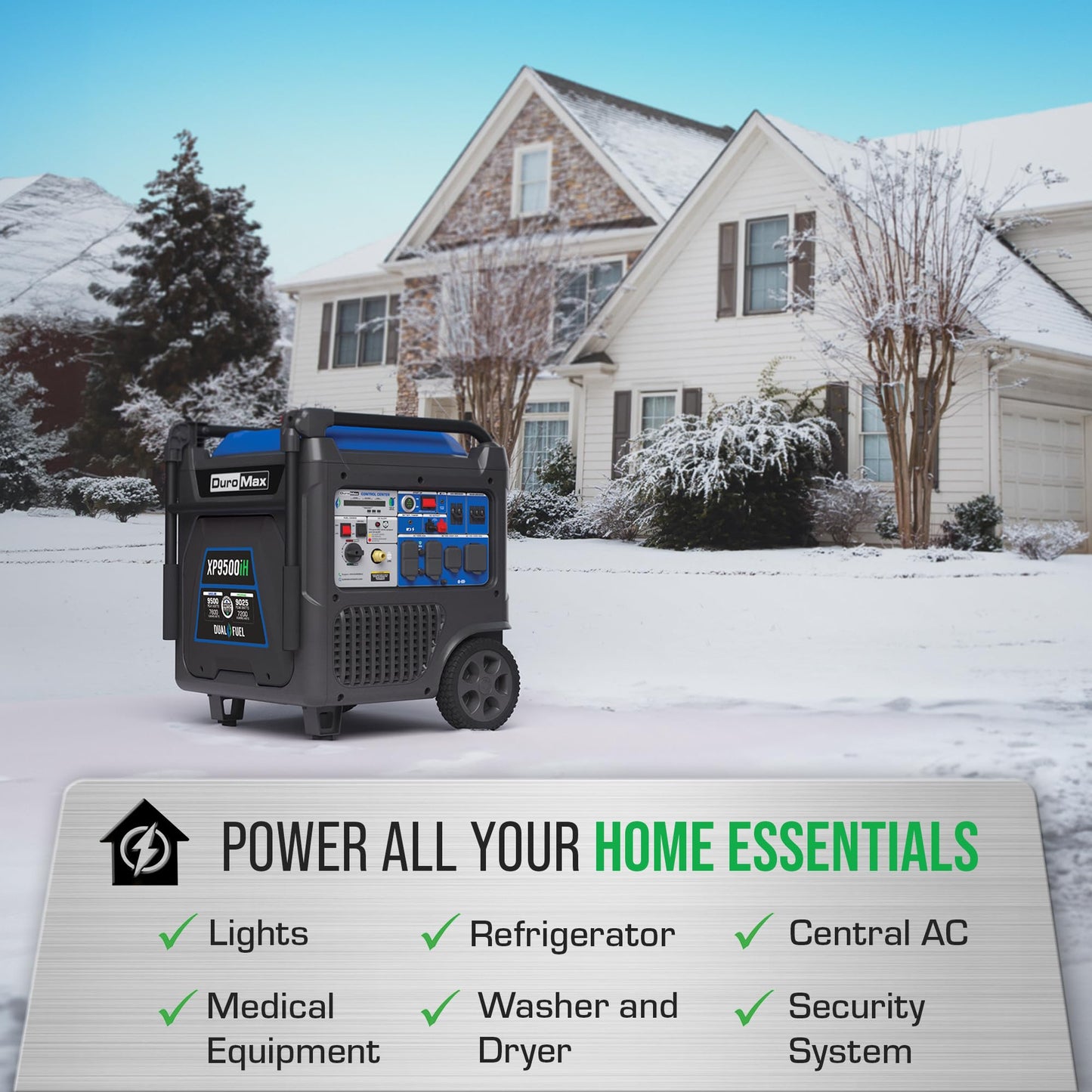DuroMax XP9500iH 9,500-Watt Dual Fuel Portable Digital Inverter Generator - Gas & Propane, Remote Electric Start, RV & Emergency Ready