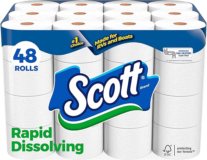 Scott Rapid-Dissolving Toilet Paper, 8 Double Rolls, Septic-Safe, Toilet Paper