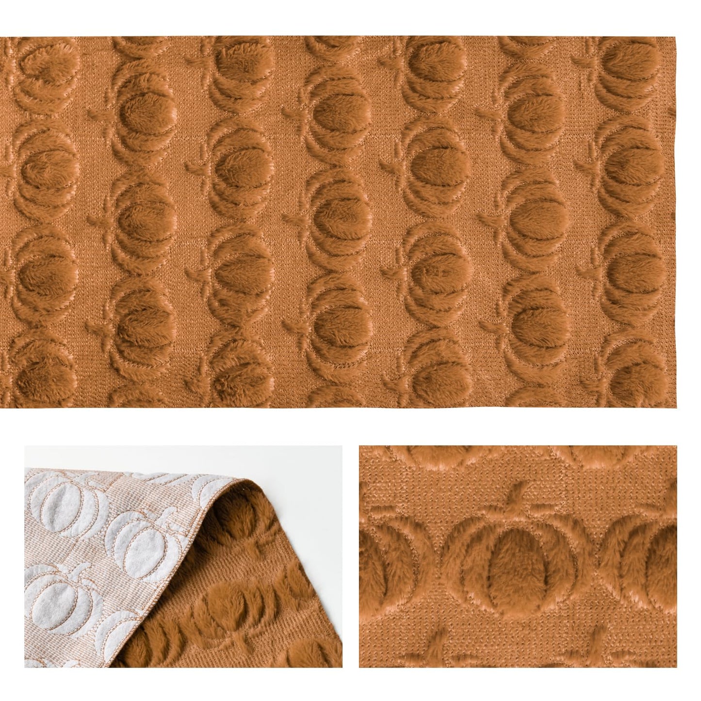 Artoid Mode Caramel Soft Plush Faux Fur Jacquard Pumpkins Fall Table Runner, Seasonal Autumn Kitchen Dining Table Decoration for Home Party Decor 13x72 Inch