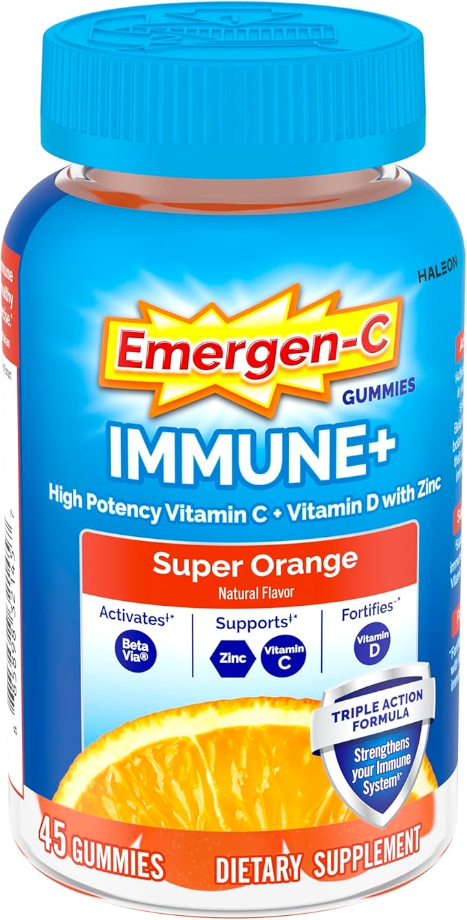 Emergen-C Immune+ Triple Action Immune Support Gummies, BetaVia (R), 1000mg Vitamin C, B Vitamins, Vitamin D and Antioxida...