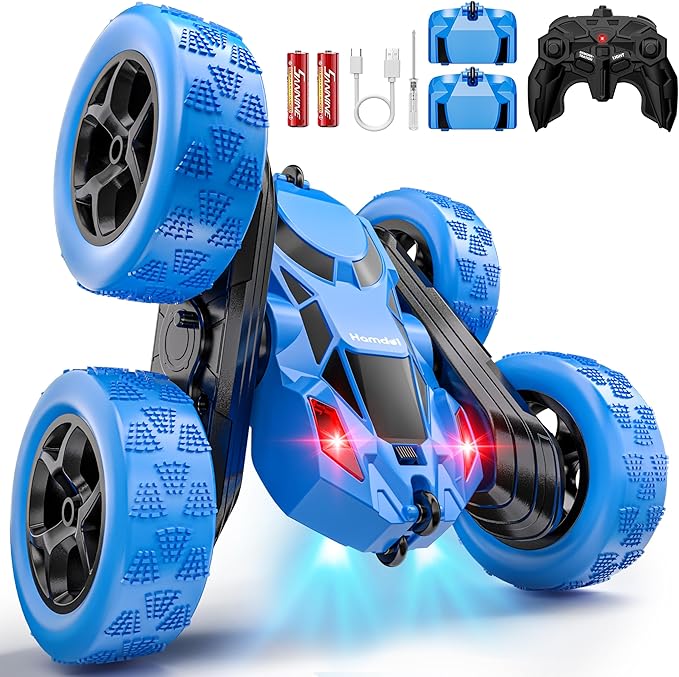 Remote Control Stunt Car for Kids, 360° Spinning Double-Sided RC Toy with Headlights, 4WD USB-C Rechargeable Vehicle for Boys Ages 6–12, Educational STEM Toy