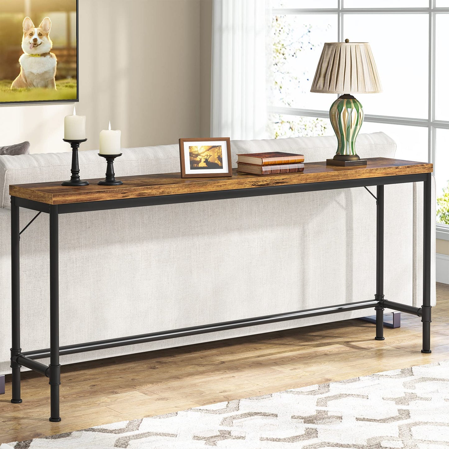 Tribesigns 70.9 Inch Extra Long Console Table, Narrow Sofa Table Behind Couch, Rustic Entryway Hallway Table Industrial Height Bar Table for Living Room