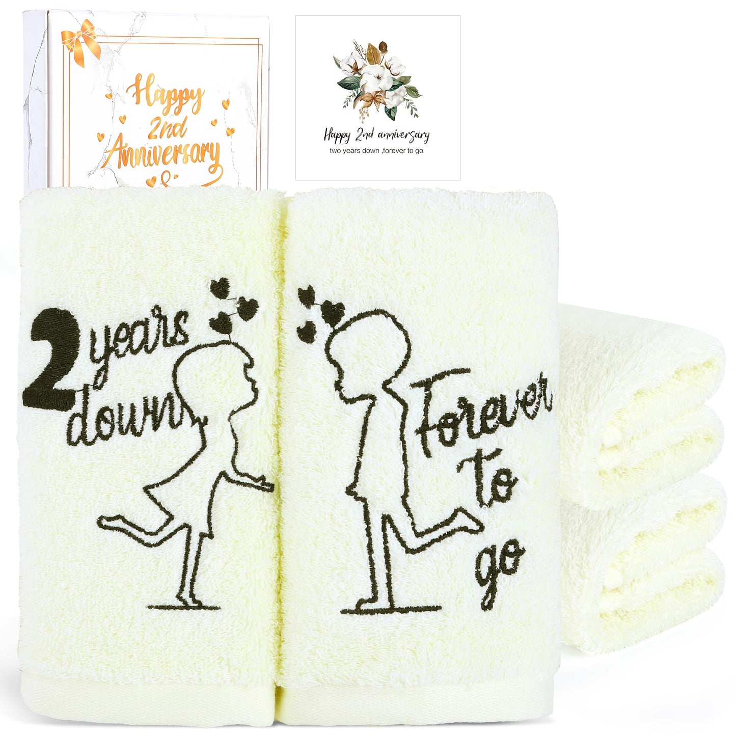EcoUtens 2nd Anniversary Cotton Gift, 2 Pack Premium 100% Cotton Towel Set with 2 Years Anniversary Card, Romantic Gifts Anniversary Marriage Gifts for Him Her Husband Wife Couple Gift