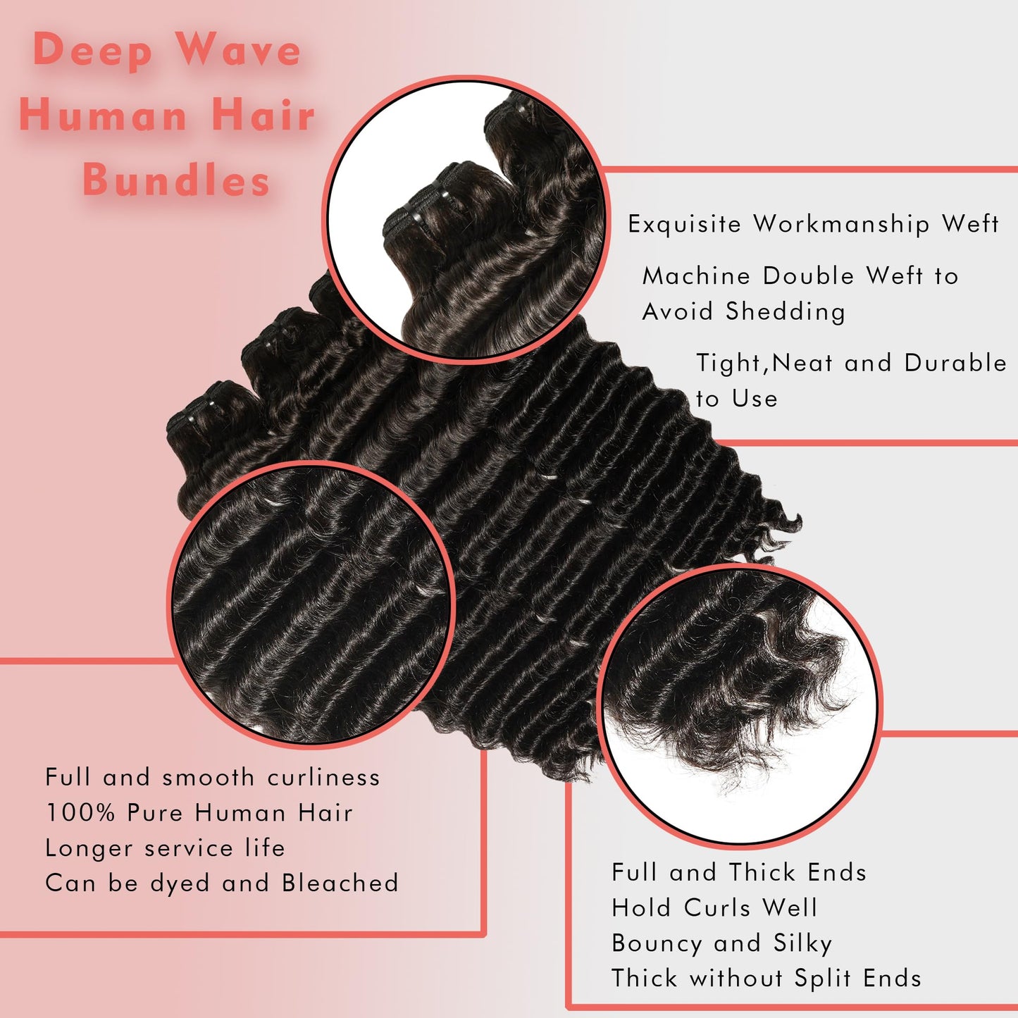 VipHonor 15A Raw Human Hair Bundles 18 20 22 Inch Deep Wave Bundles Human Hair, Indian Virgin 100% Human Hair Bundles Triple Lif