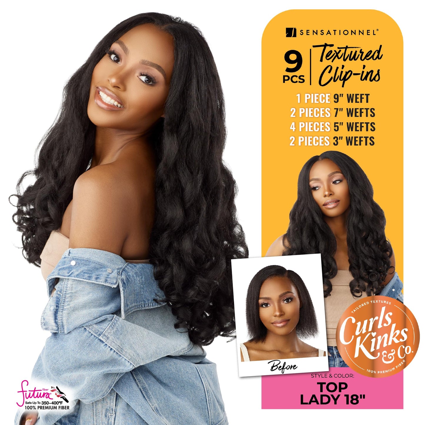 Sensationnel Curls kinksandco clip in - top lady 18 inch easy to use clips for natural 3c to 4c hair textures (2 DARKBROWN)