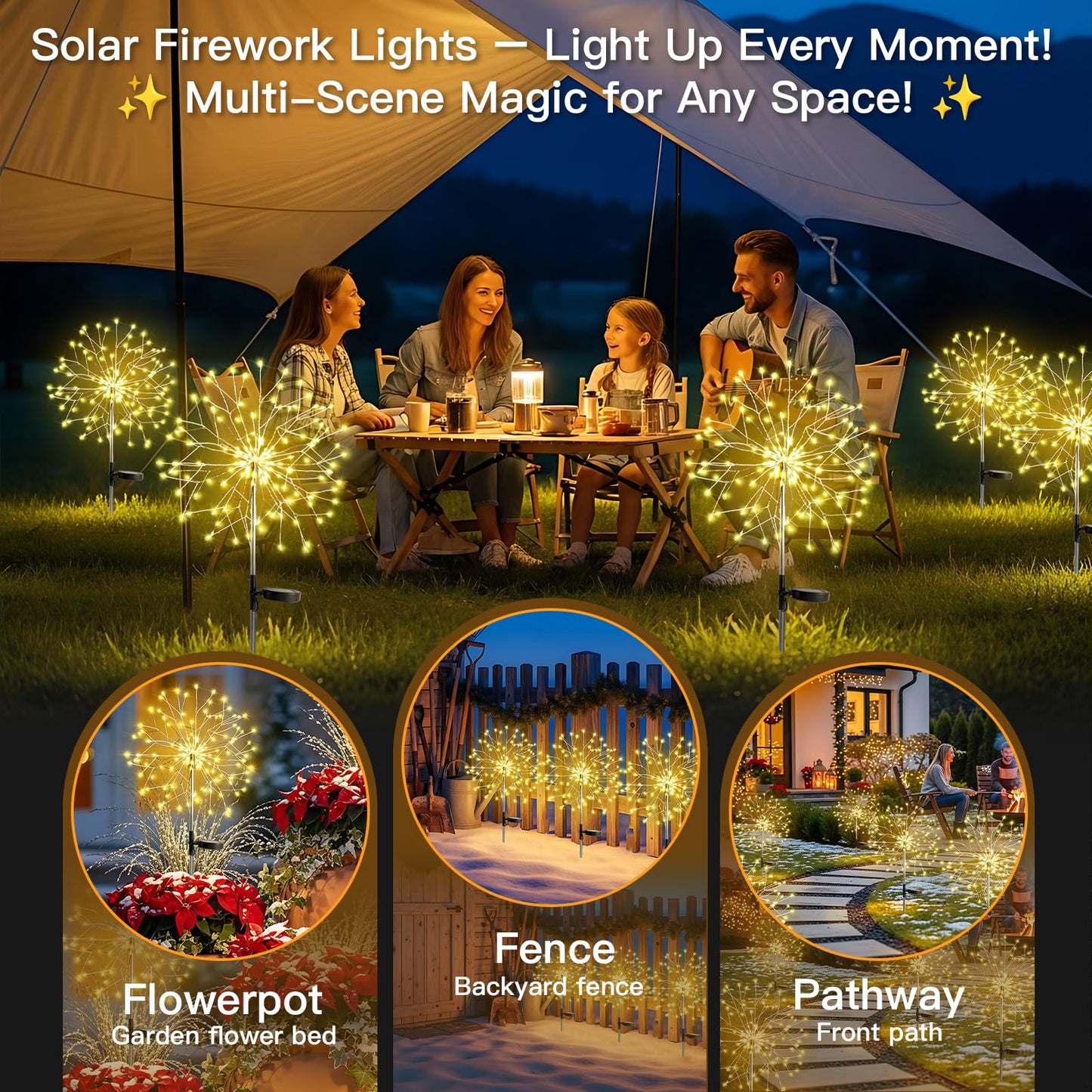 suddus Solar Garden Lights Outdoor Waterproof Decorative, Upgrade 2Pack 150LED Firework Lights, Solar Fairy Lights for Yard, Garden, Party, Patio, Pathway, Flowerbed - Warm White