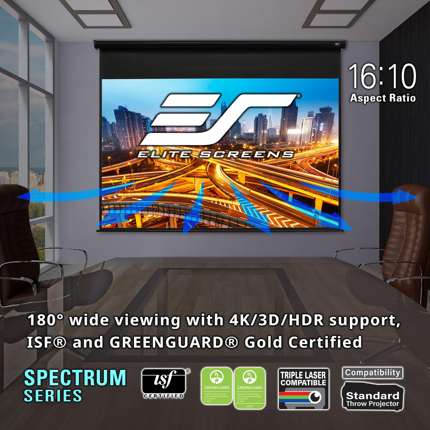 Projector Screen Elite Screens Spectrum, 150-INCH Diag 16:9, Motorized Projection Screen Movie Home Theater 4K/8K Ultra HD Ready, Black Case, ELECTRIC150H2