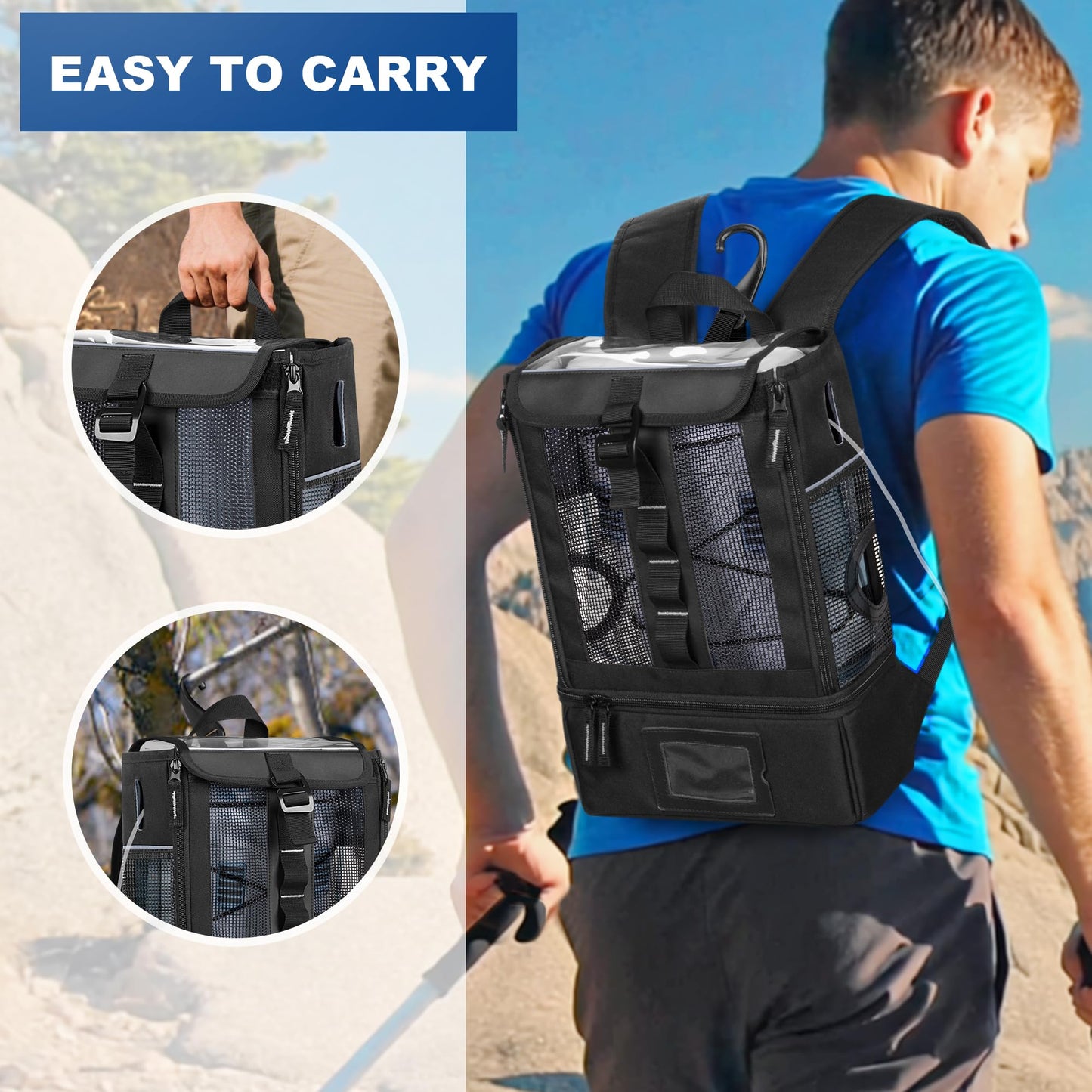 Trunab Portable Oxygen Concentrator Backpack, POC Carrying Bag Compatible with Inogen One, Caire Freestyle Comfort, Oxygo, Black