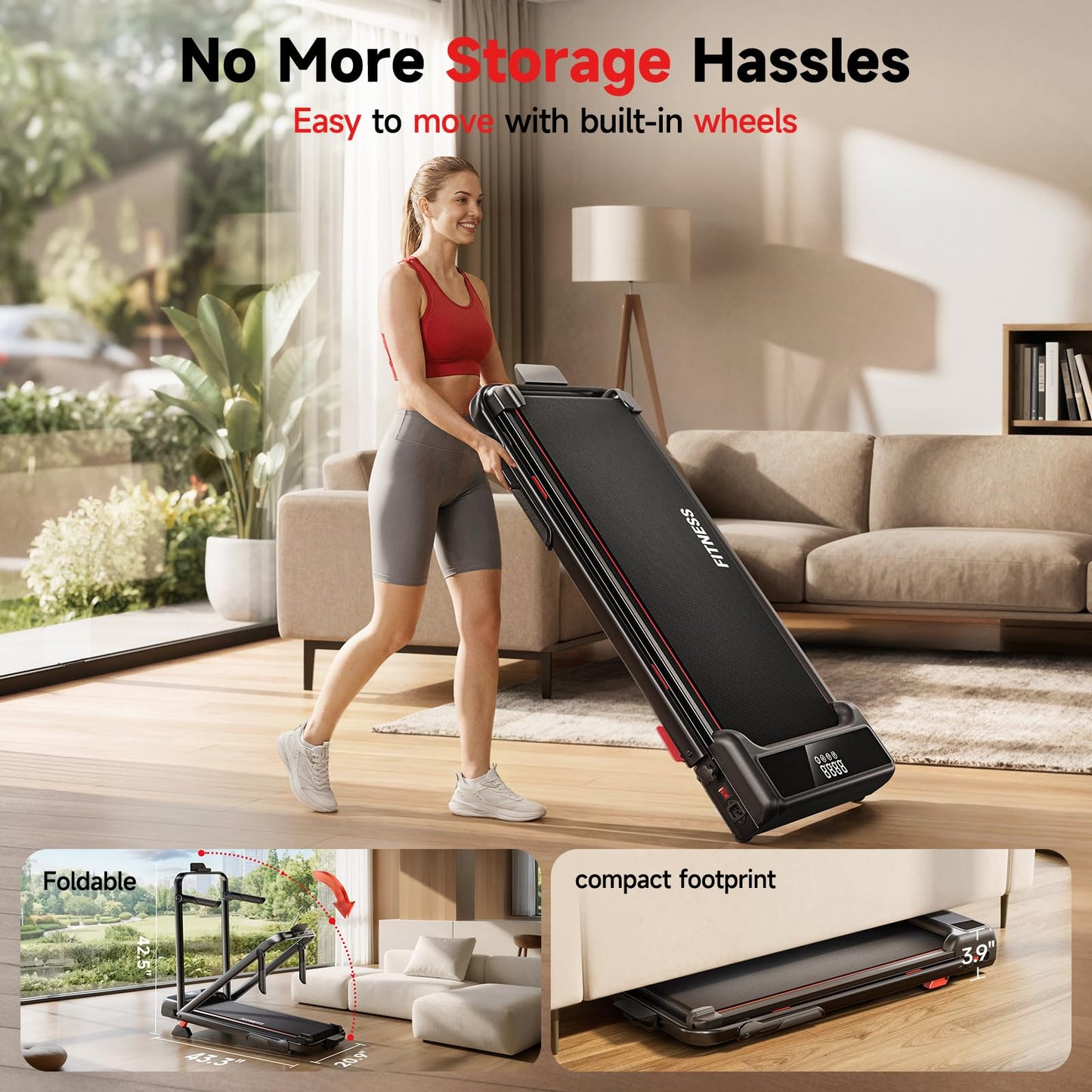 RHYTHM FUN 16% Incline Walking Pad Treadmill, 6.2MPH Foldable Walking Pad with Handle Bar, Under Desk Treadmills for Home Office, 300 LBS Capacity