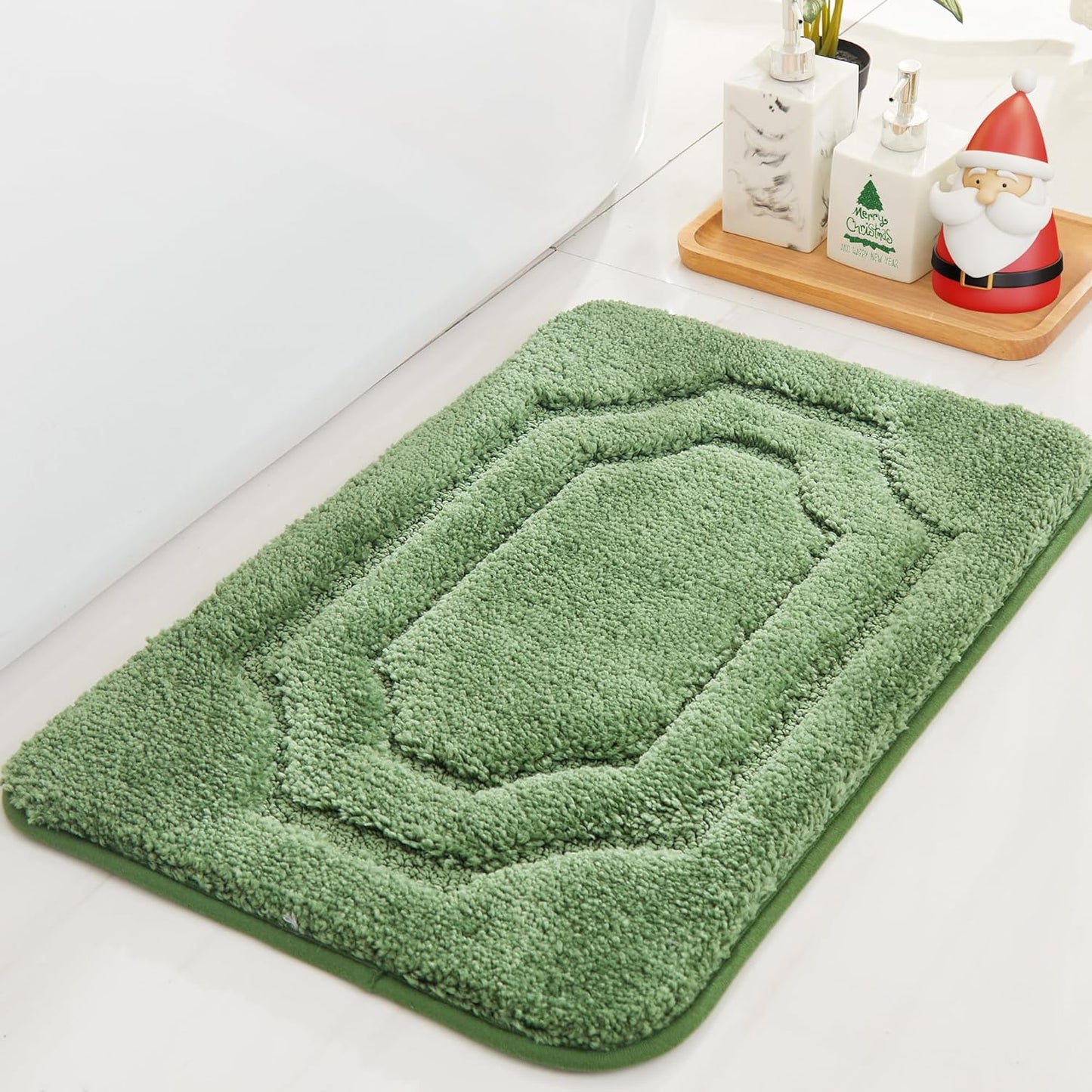 BEQHAUSE-Bathroom-Rugs-Non-Slip-Bath Mats for Bathroom Soft and Absorbent Polyester Bath Mat Machine Washable Quick Dry Shaggy Shower Mat for Bathrooms, Bathtub and Sink,16"x24",Green