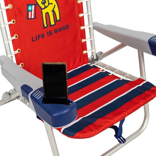 Life is Good 4-Position Lace-up Backpack Beach Chair with Pillow, Cup and Phone Holder, Faded Red