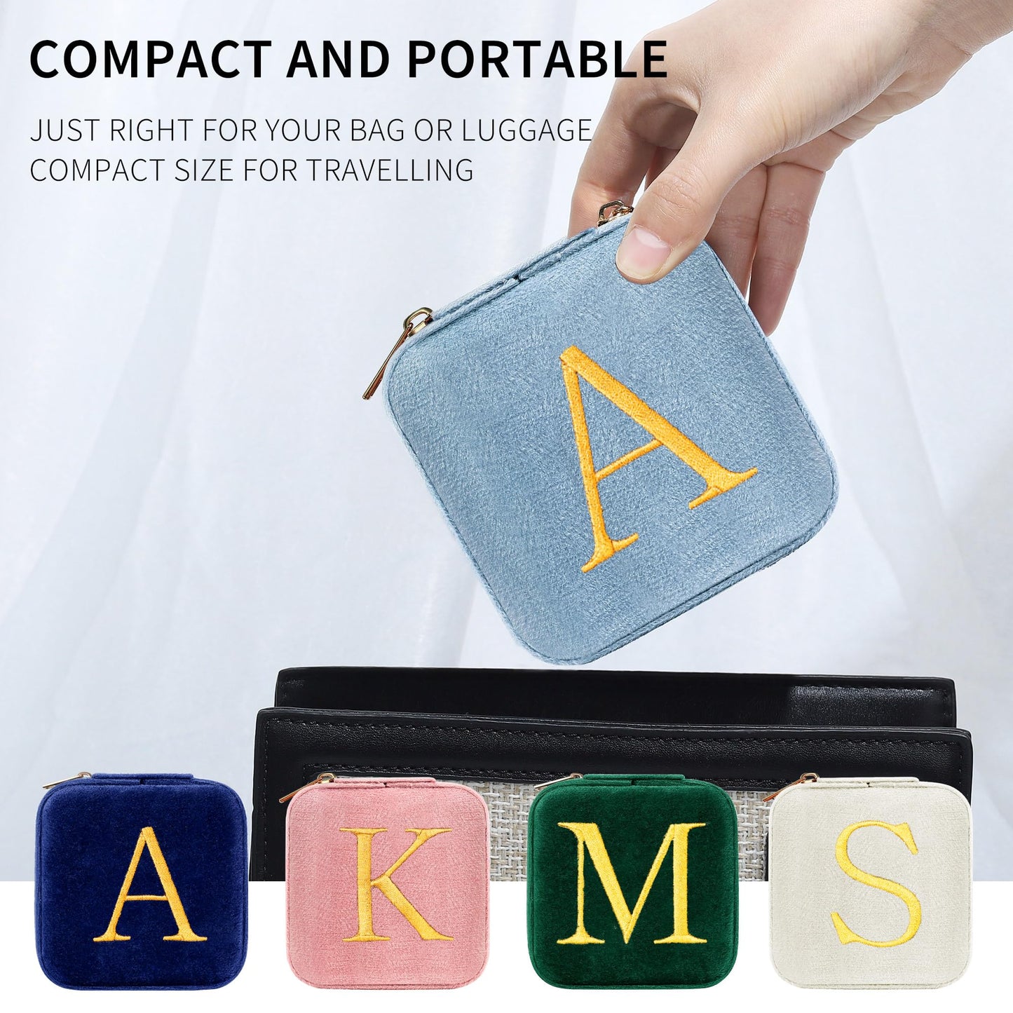 Parima Gifts for Friends Sister - Gifts for Women, Plush Velvet Jewelry Case, Personalized Gifts, Small Jewelry Case Jewelry Box, Women Mom Friends Birthday Gifts Idea - Letter A, Blue