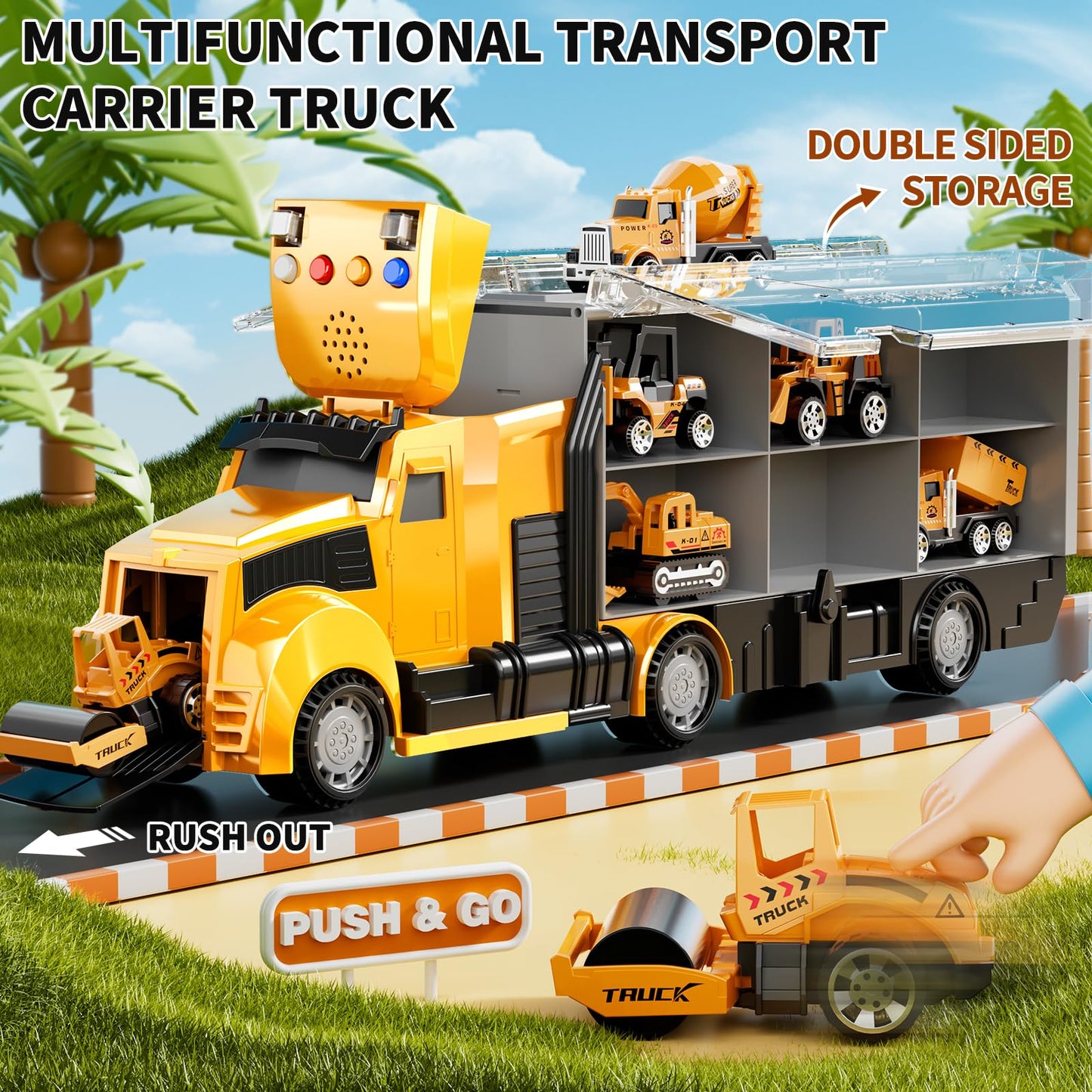NIPLOOOW Construction Trucks Toy Set with Play Mat, Carrier Truck Play Vehicles Set for 3 4 5 6 Years Old Boys Kids, Die-Cast Car Toy for Toddlers 3-4 Years, Birthday Gifts Toys for 3-9 Year Old Boys