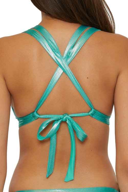 BECCA Women's Standard Liquid Metal Halter Bikini Top, Adjustable, Tie Back, Swimwear Separates, Bermuda