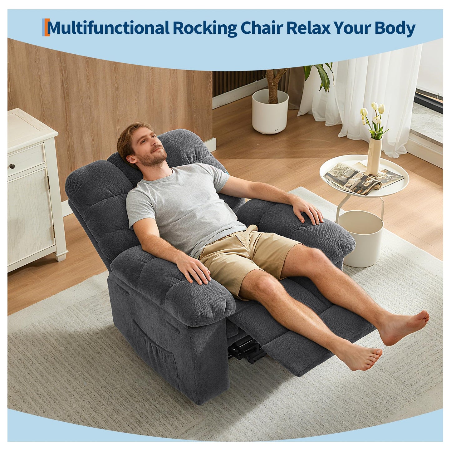 Manual Recliner Chair,Ergonomic Overstuffed Breathable Fabric Reclining Chair with Side Pockets,q235 Steel Frame Lazy Boy Recliner Single Sofa for Living Room Bedroom