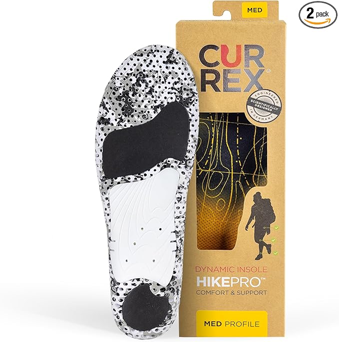CURREX HikePro Insoles for Hiking Boots & Shoes – Shock Absorbing Inserts to Help Reduce Fatigue and Increase Performance – Anti-Slip Heel Surface for Stability – for Men & Women – Medium Arch, Small