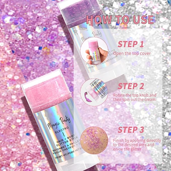 MAEPEOR Body Glitter Stick 6 Colors Holographic Mermaid Sequins Chunky Face Glitter Stick Singer Concerts or Music Festival Rave Body Makeup (Color 03)
