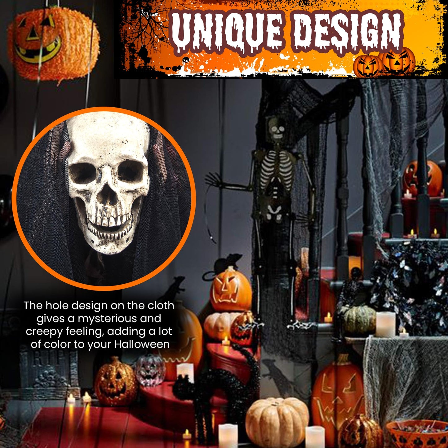 DealKits [2 PACKS] Halloween Creepy Cloth, Spooky Giant (48 x 240 in.) Cheese Cloth Tapestry for Halloween Party Supplies Decorations Outdoor Yard Home Wall Decor, Black