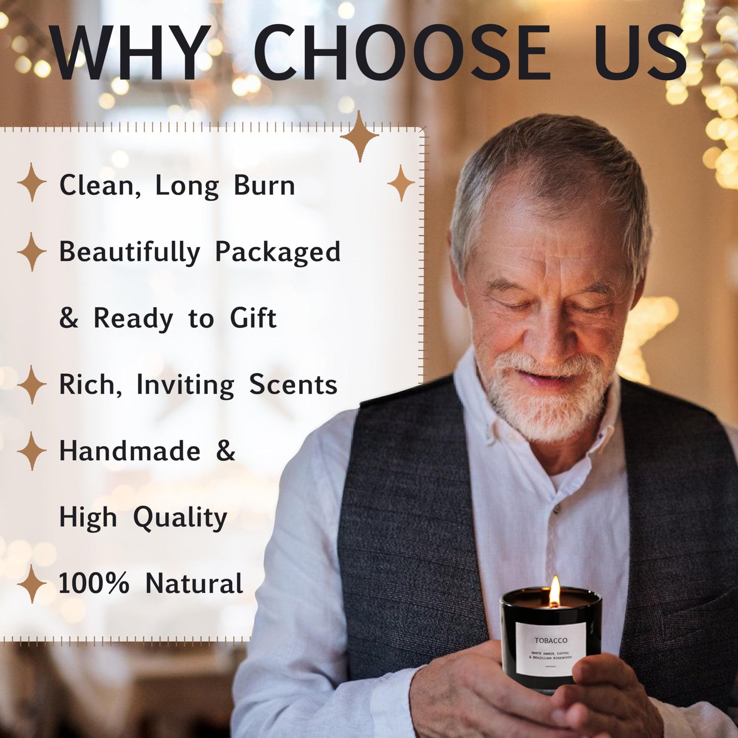 Scented Candles for Men – Masculine Candle Gift Set of 3 with Tobacco, Cedar Vanilla & Clean Linen – Luxury Black Candles Gift Box, Birthday Gifts for Men, Candles for Boyfriend, Christmas Gifts